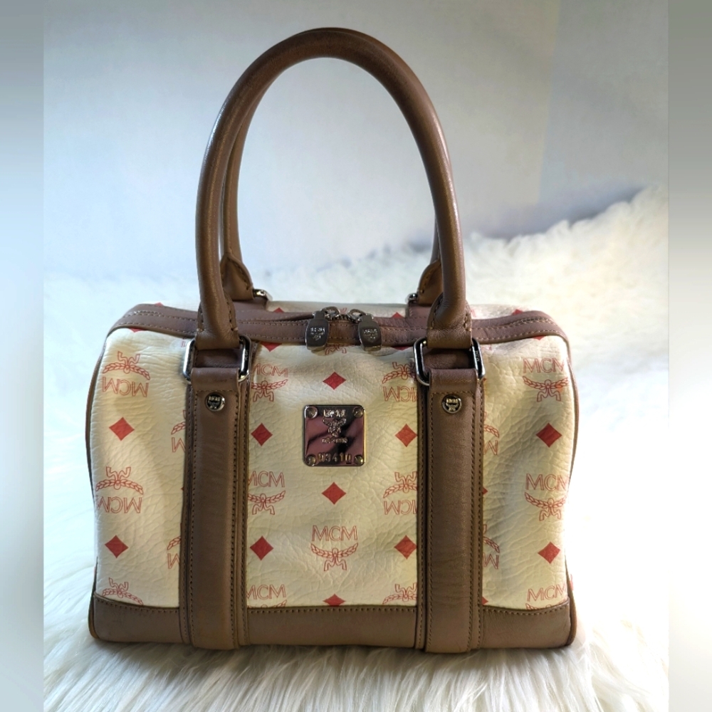MCM Boston Bag White Pink Beige
